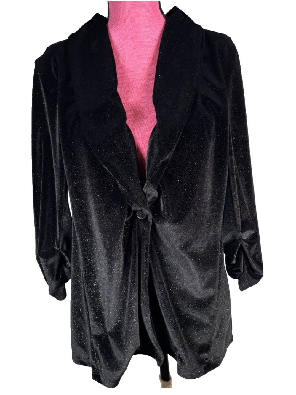 Altar’d State Velour Blazer Sz L Black Shimmer Dressy Evening Jacket 3/4 Ruched